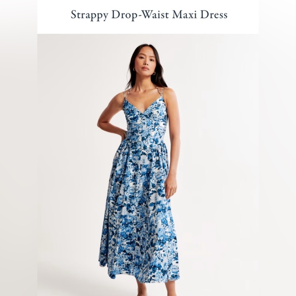Abercrombie & Fitch Blue Floral Drop Waist Maxi Dress